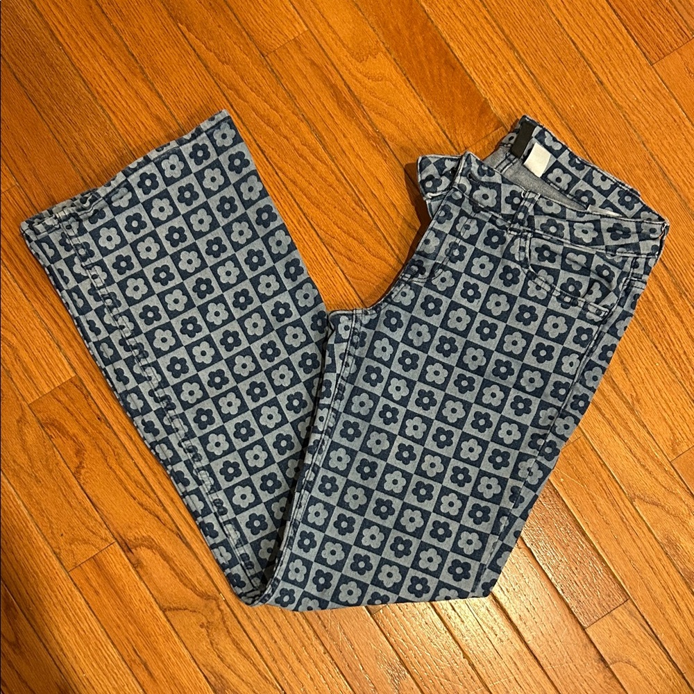Divided Blue Floral Patterned Flare Jeans